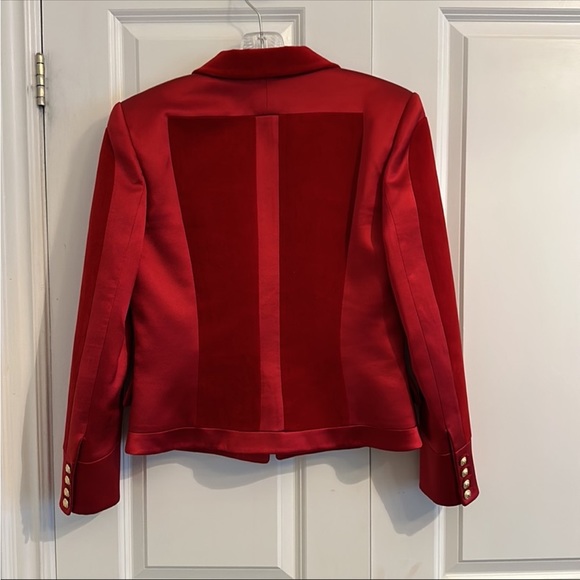 Balmain FW2015 rich red Satin and velvet blazer - Picture 5 of 11